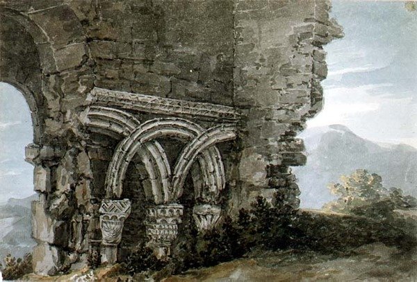 č. 3204 Saské hlavice ve zdech kostela Hospice svatého Jakuba v Dunwichi, Suffolk od Thomas Hearne