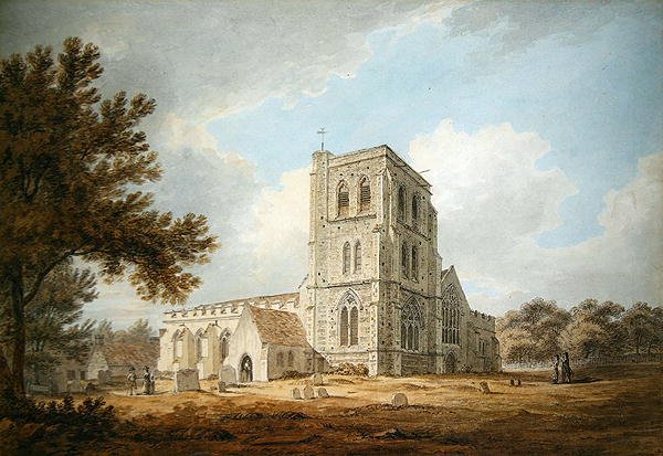 Farní kostel svatého Martina, Herne, Kent (tužka a akvarel na papíře) od Thomas Hearne
