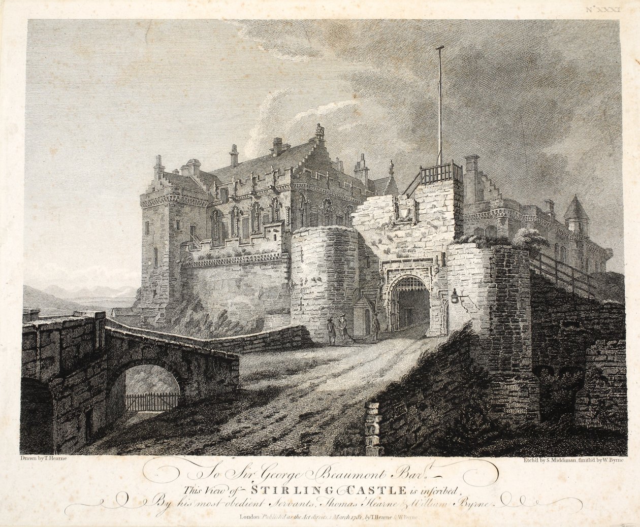 Pohled na hrad Stirling, inž. William Byrne, hospoda. 1781 od Thomas Hearne