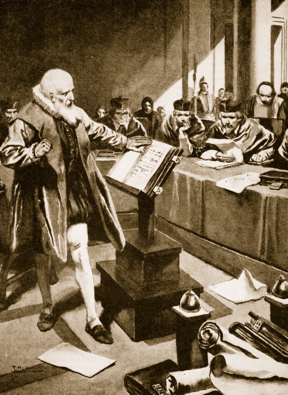 Galileo předstupuje před kardinály (litografie) od Thomas Heath Robinson