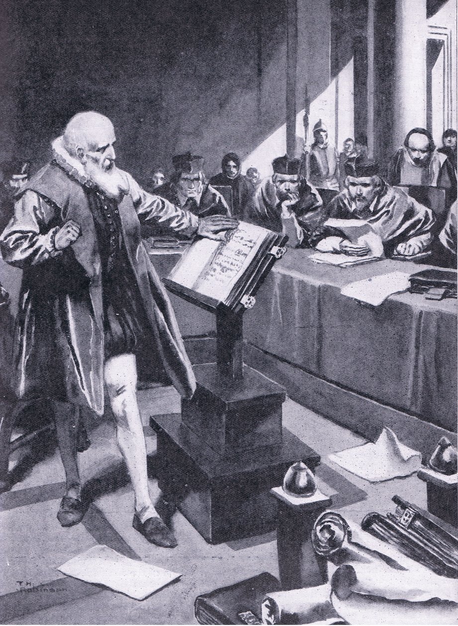 Galileo předstupuje před kardinály v Římě, ilustrace z Cassell