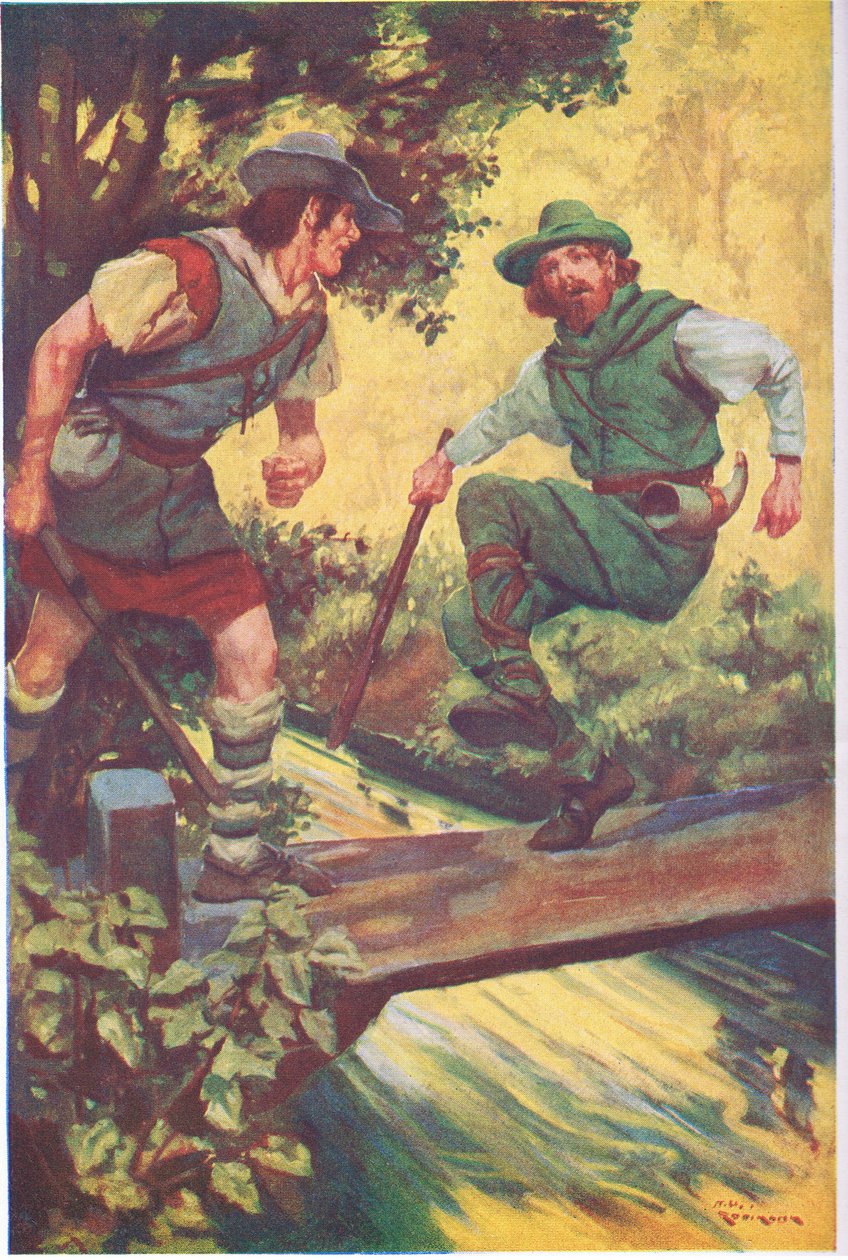 V nešťastném okamžiku uklouzl na dřevěných prknech (barevná litografie). od Thomas Heath Robinson