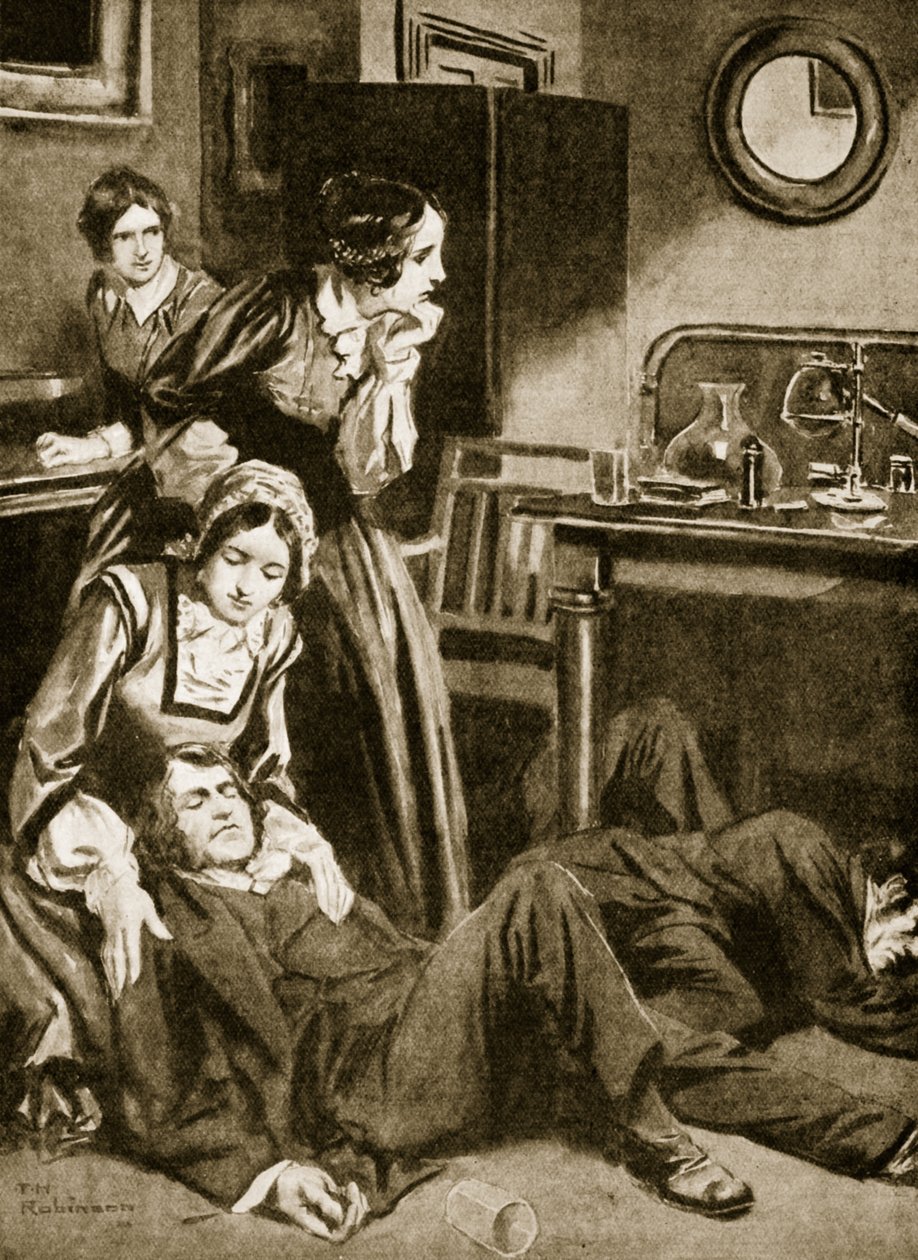 James Simpson a jeho asistenti objevují chloroform, listopad 1847 (litografie) od Thomas Heath Robinson