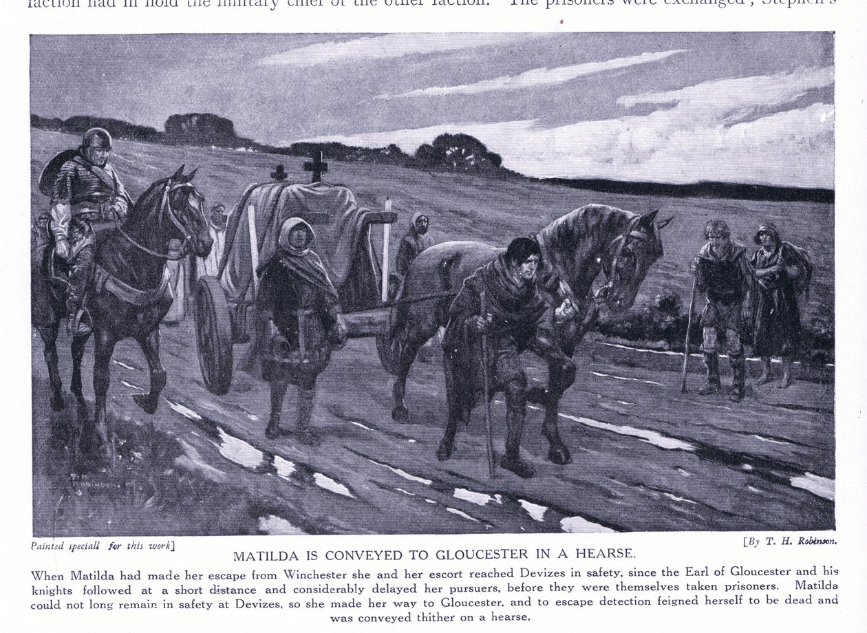 Matylda převážená do Gloucesteru v pohřebním voze (litografie) od Thomas Heath Robinson