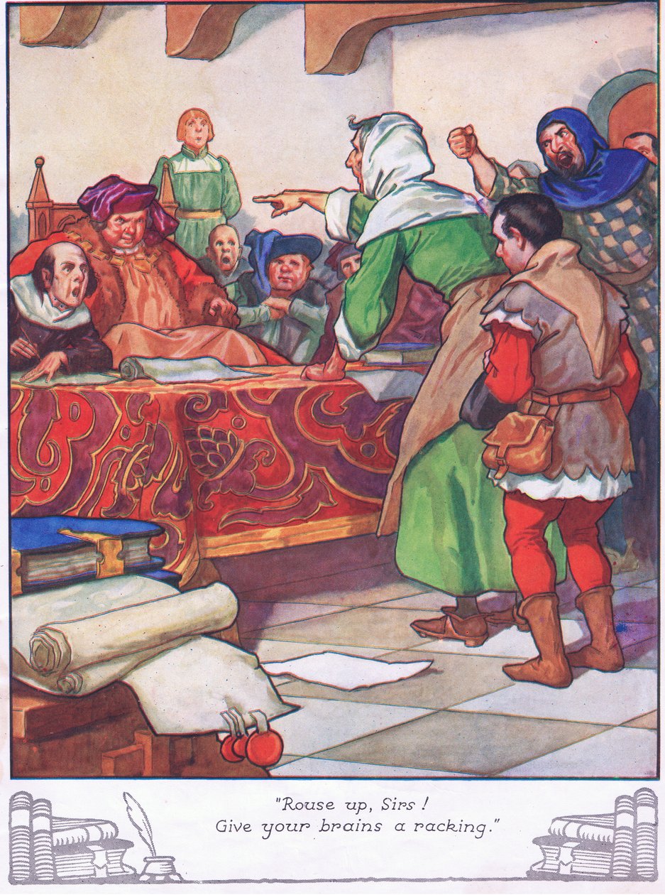 "Vzbuďte se, pánové! Dejte svým mozkům zabrat." (barevná litografie) od Thomas Heath Robinson