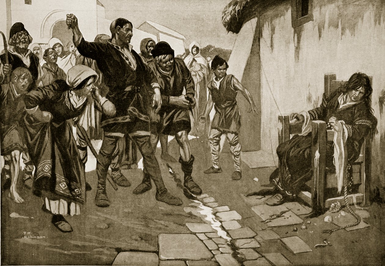 Cucking-stool v normanské době, ilustrace z "Hutchinson