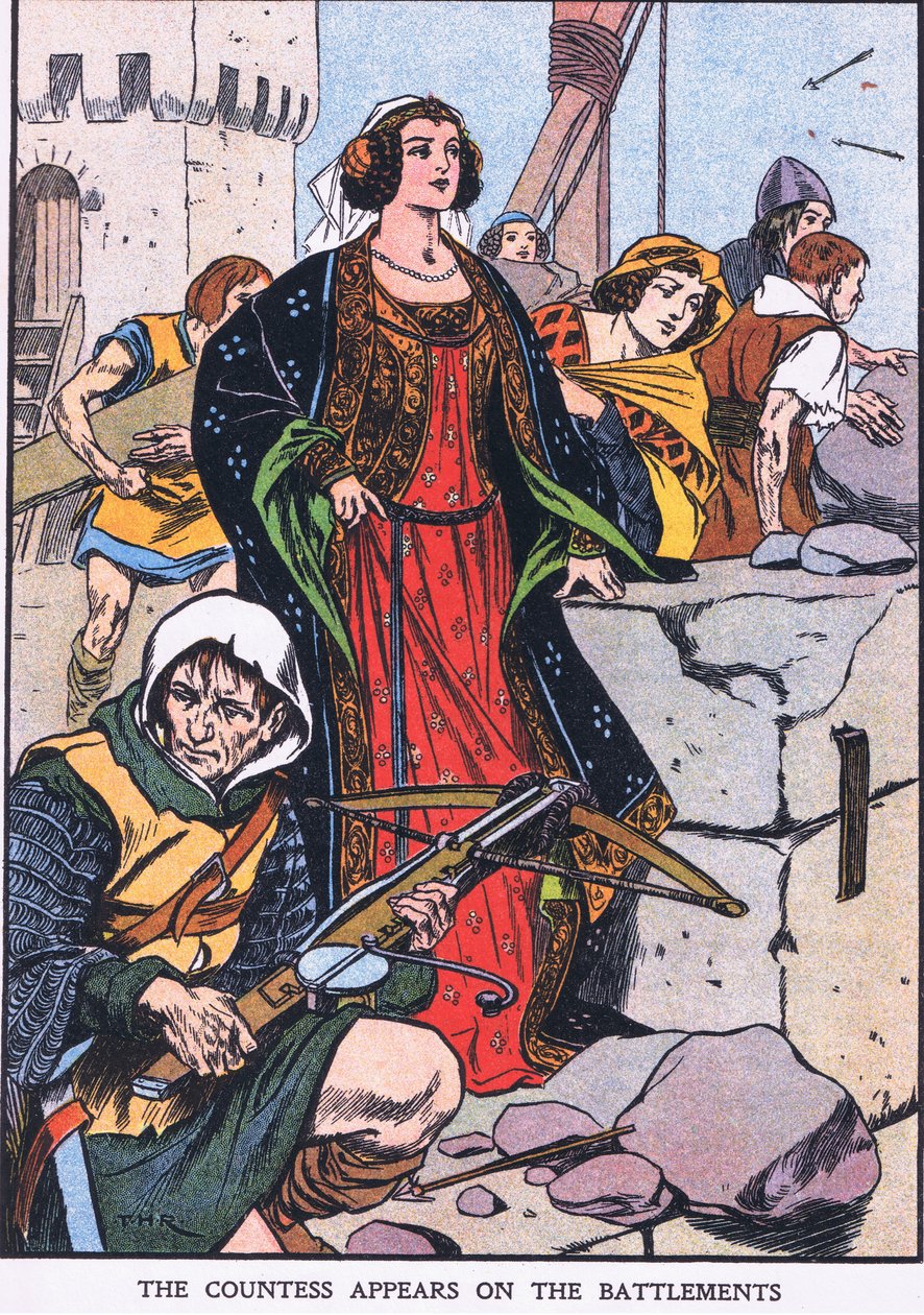 Hraběnka se objevuje na cimbuří (barevná litografie) od Thomas Heath Robinson