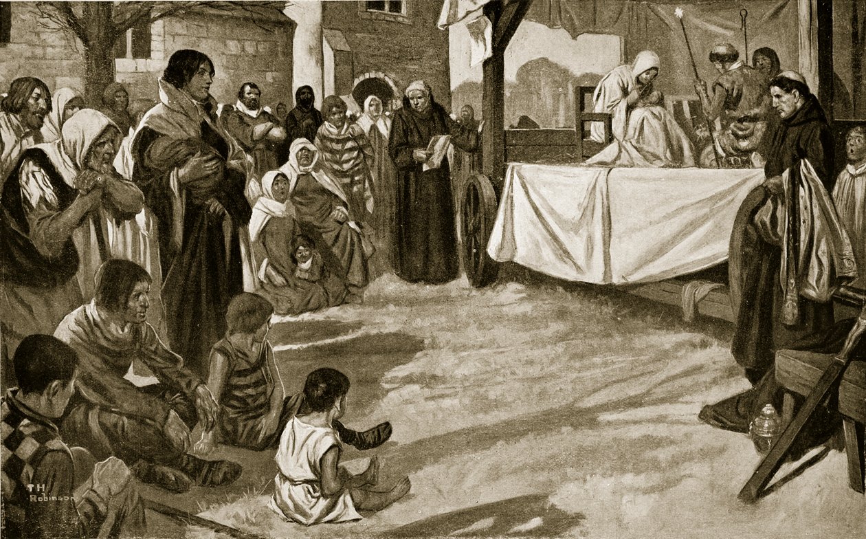 Představení rané mysteriózní hry, ilustrace z knihy "Hutchinson