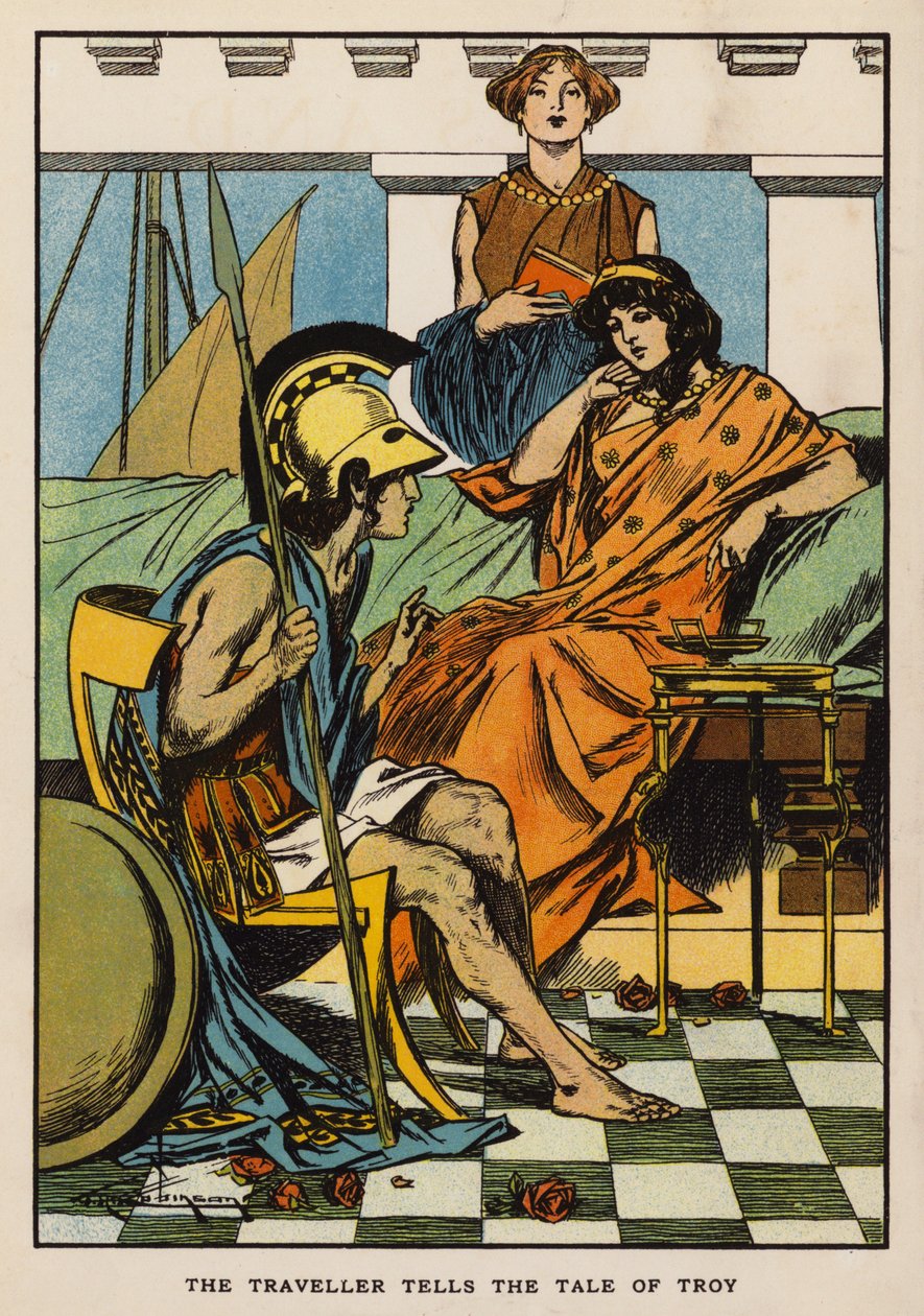 Cestovatel vypráví příběh o Tróji (barevná litografie) od Thomas Heath Robinson