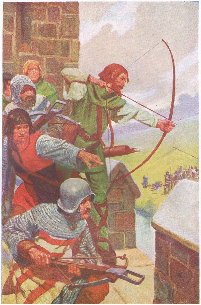 Nyní začalo obléhání Uterysdale, které trvalo několik týdnů (barevná litografie). od Thomas Heath Robinson