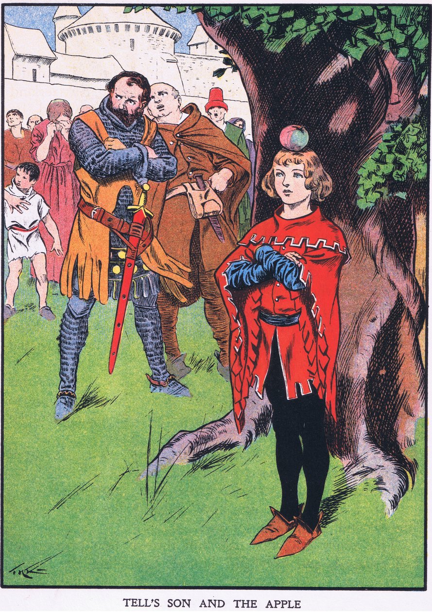 Syn Viléma Tella a jablko (barevná litografie) od Thomas Heath Robinson