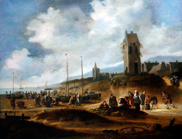 Pohled na Egmond s rybáři prodávajícími svůj úlovek od Thomas Heeremans