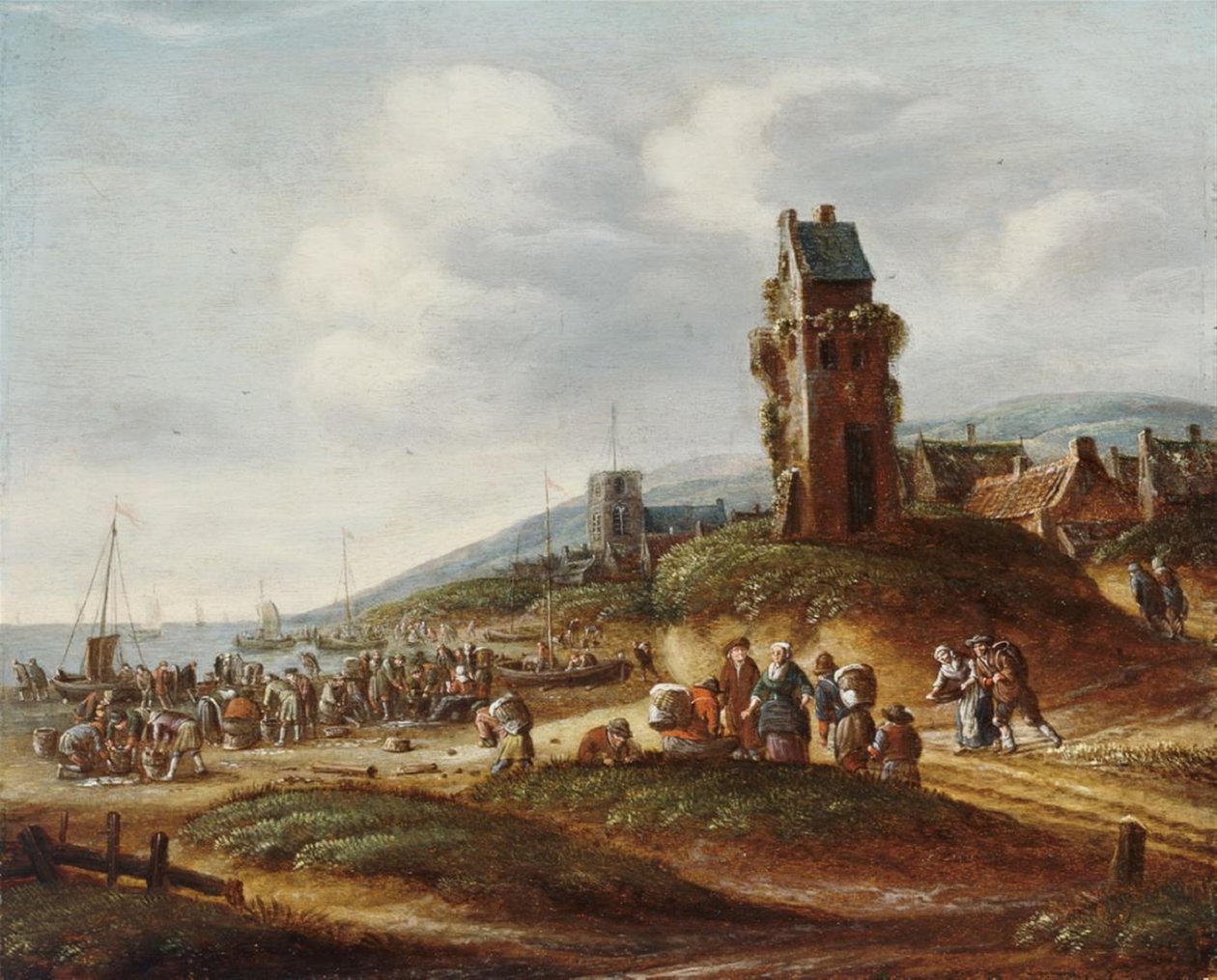 Rybáři vykládají úlovek na pláži u Egmondu od Thomas Heeremans