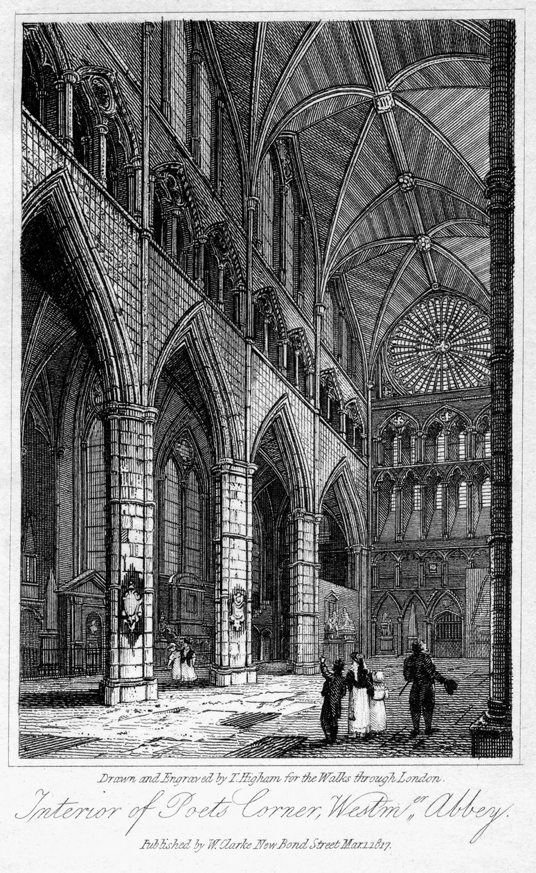 Interiér Poets Corner, Westminster Abbey, Londýn, 1817. od Thomas Higham