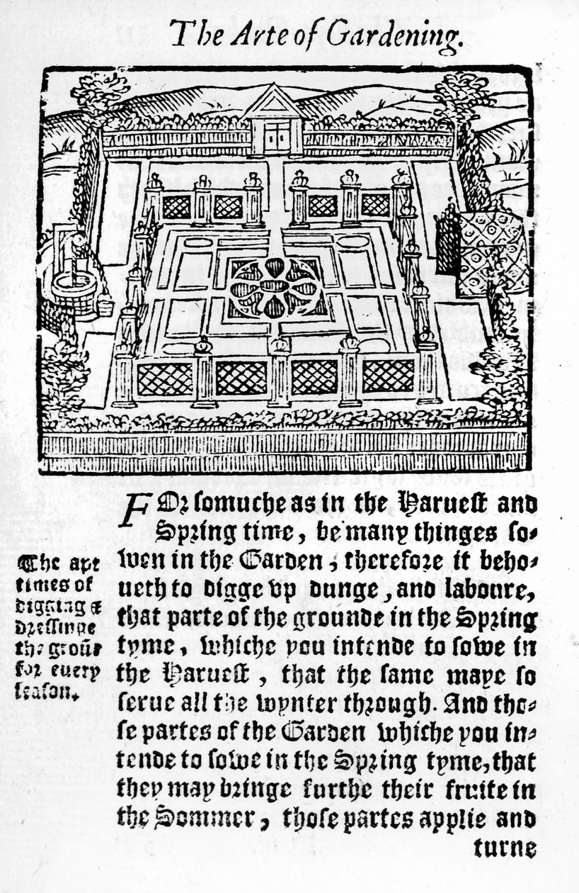 Alžbětinská zahrada z knihy The profitable arte of gardening, 1568 od Thomas Hill