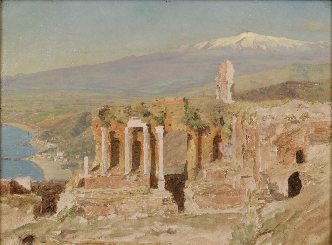 Pohled na ruiny řeckého divadla v Taormině a Etna, Sicílie od Thomas Hiram Hotchkiss