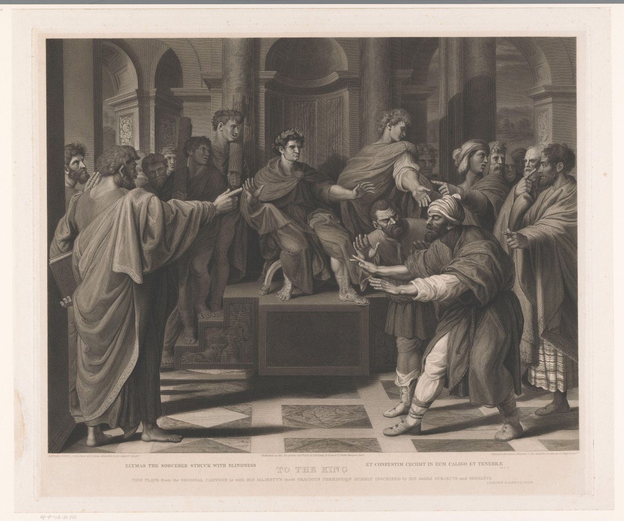Elymas zasáhl Paul slepotou Čaroděj Elymas zasažen slepotou (titul na předmětu) Tisky po Raphaelovi (název série) The Raphael Cartoons (název série) od Thomas Holloway