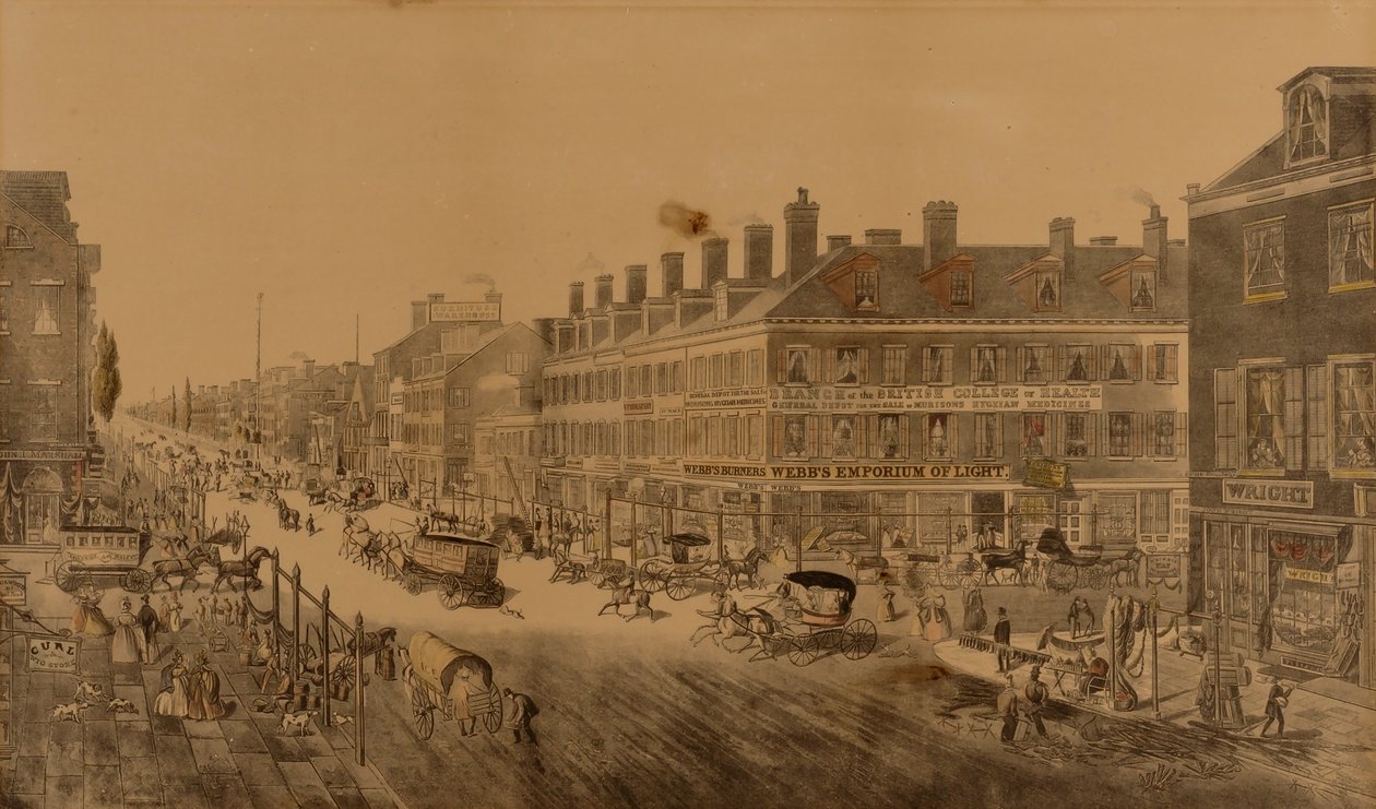 Broadway, New York, 1836 (Webbova prodejna světla) od Thomas Horner