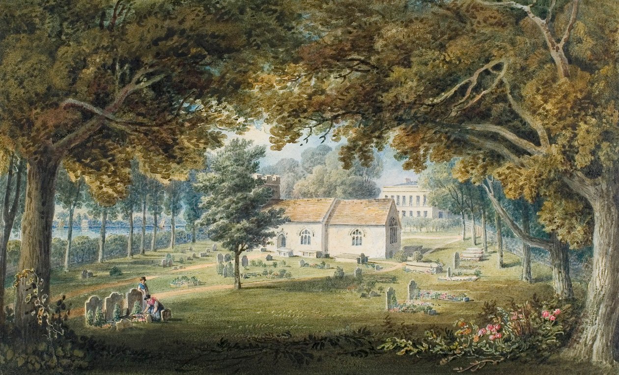 Briton Ferry, hřbitov (akvarel, tužka a arabská guma na papíře) od Thomas Hornor