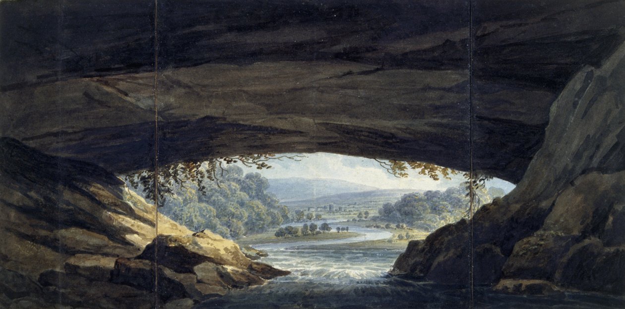 Interiér jeskyně Porth yr Ogof (akvarel na papíře) od Thomas Hornor