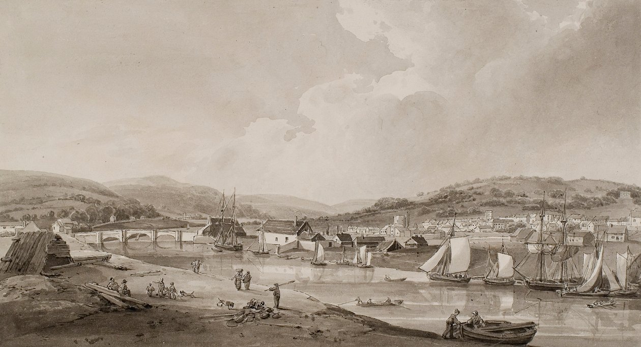 Neath, z jižní strany řeky (akvarel a tužka na papíře) od Thomas Hornor