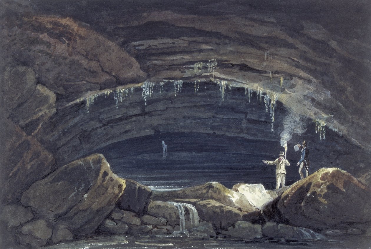 Otevření jeskyně v Porth yr Ogof (akvarel na papíře) od Thomas Hornor