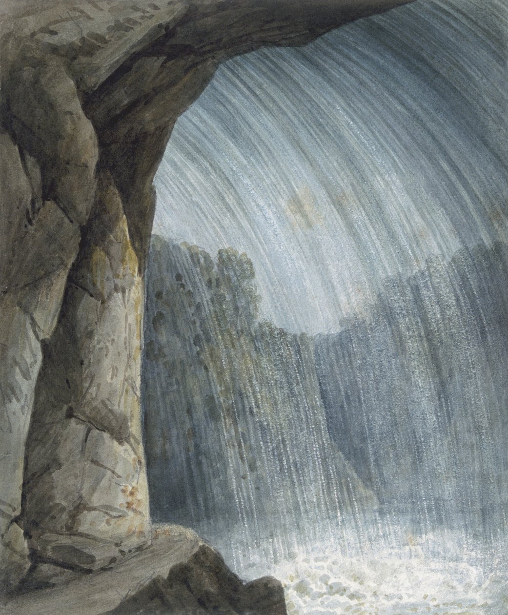Pod kaskádou (akvarel a křída na papíře) od Thomas Hornor