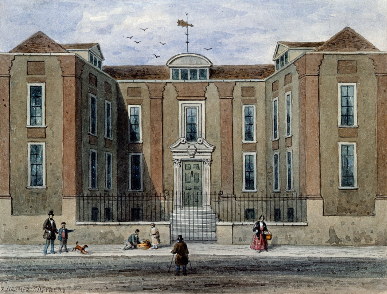 Ancient Mansion, zvané Pritchett Hall, South Side of Union St., Southwark, 1828 od Thomas Hosmer Shepherd