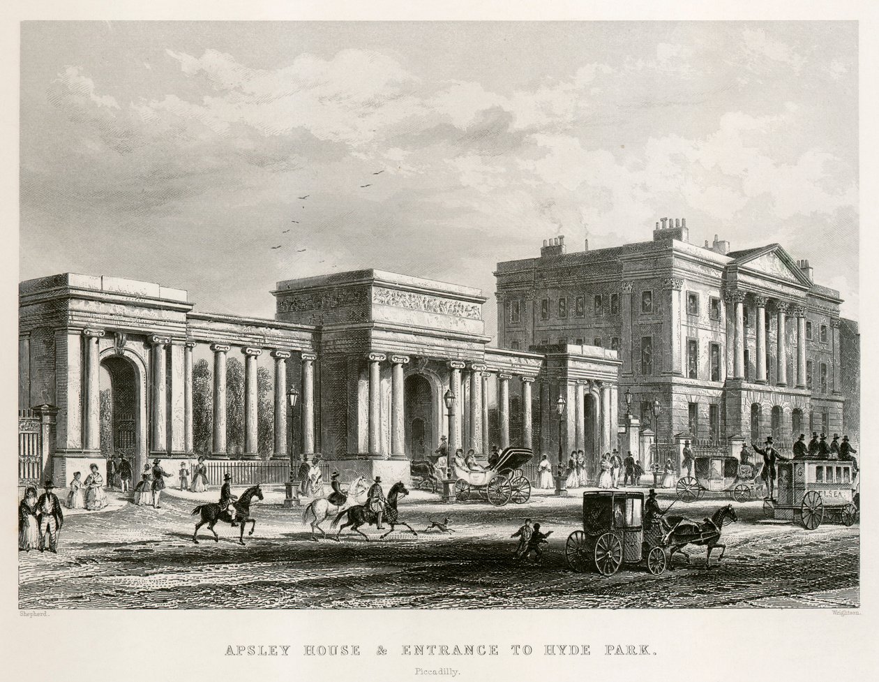 Apsley House, Hyde Park Corner, Londýn, 1850 od Thomas Hosmer Shepherd