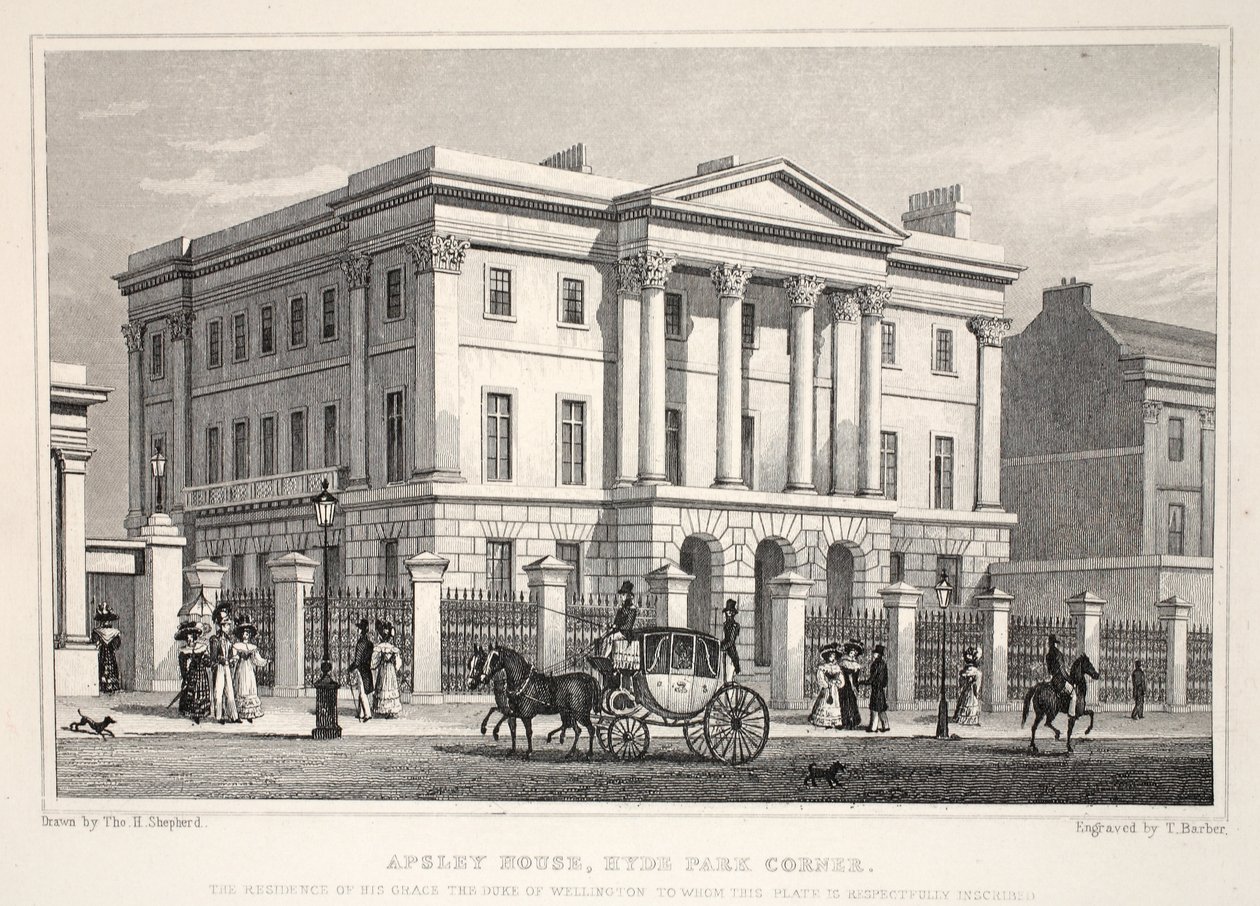 Apsley House, Hyde Park Corner, z hospody „Londýn a jeho okolí v devatenáctém století“. Jones und Co., 1827-1829 od Thomas Hosmer Shepherd
