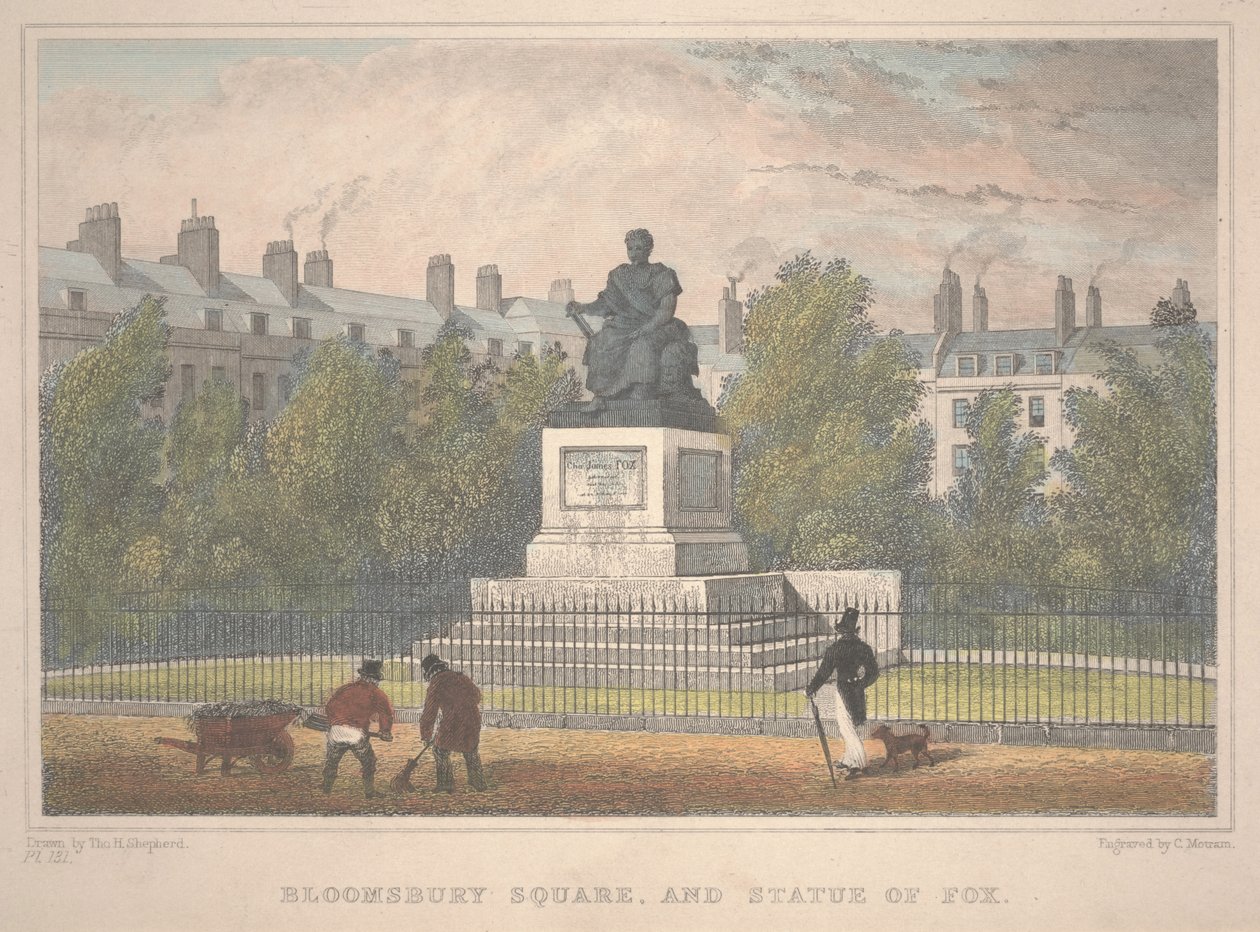 Bloomsbury Square se sochou Lišky, vyryté Charlesem Mottramem (1806-76) od Thomas Hosmer Shepherd