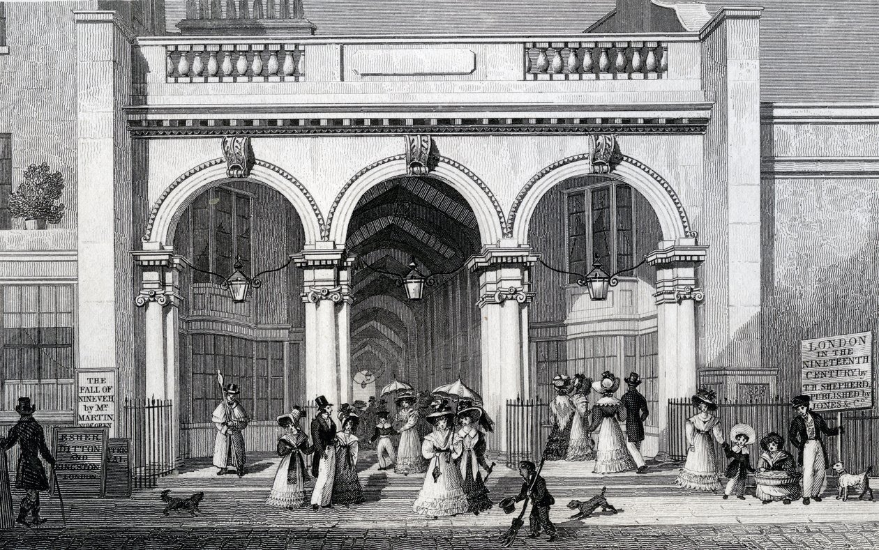 Burlington Arcade, Picadilly, rytina Williama Tomblesona, 1828 od Thomas Hosmer Shepherd