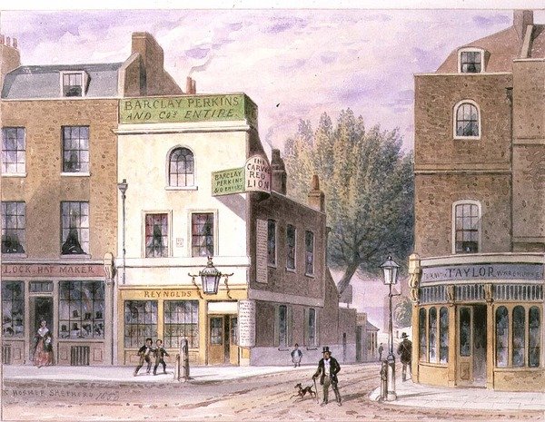 Carved Red Lion Inn, Islington Green, datum na domě 1660 od Thomas Hosmer Shepherd