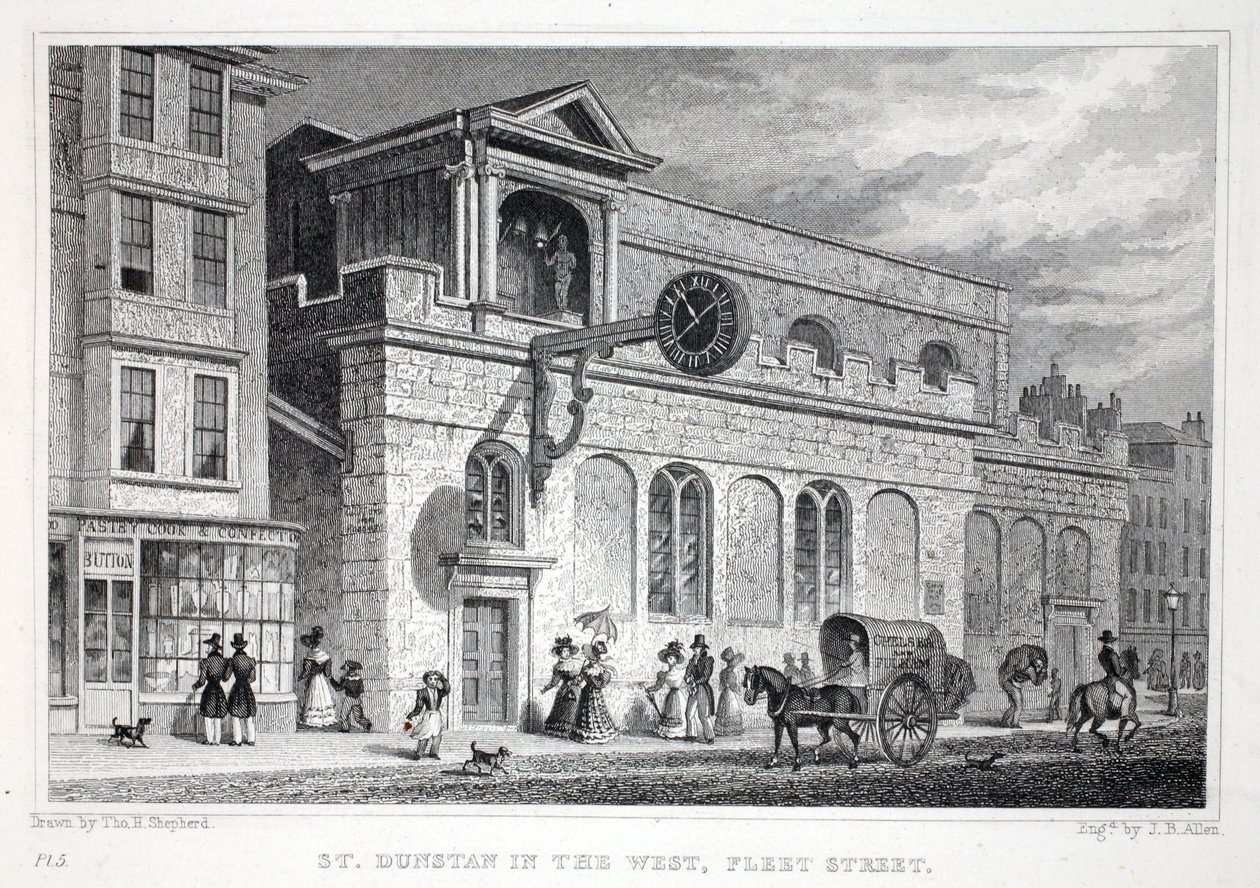 Kostel St Dunstan, na západě, Fleet Street, z hospody 