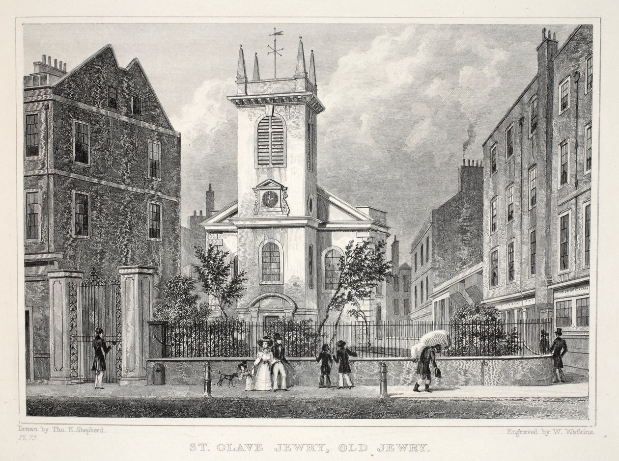 Church of St Olave Jewry, Old Jewry, z Londýna a jeho okolí v hospodě Devatenáctého století. Jones und Co., 1827-1829 od Thomas Hosmer Shepherd