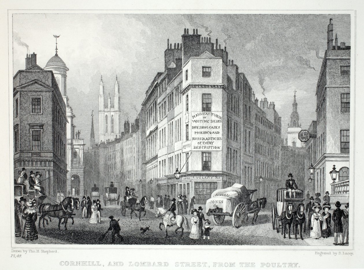 Cornill and Lombard Steet, from the Poultry, from 