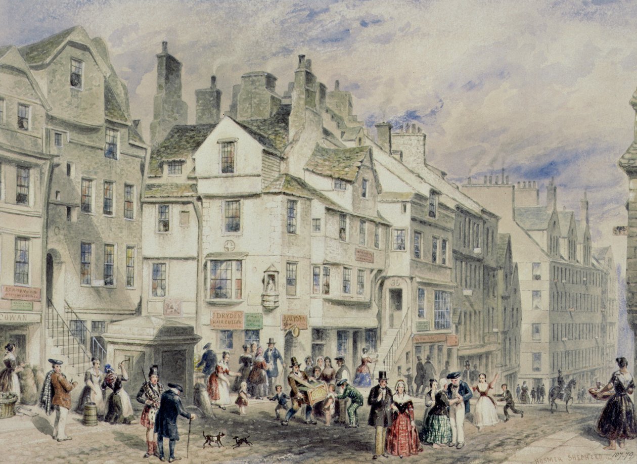 High Street, Edinburgh, ukazuje John Knoxs House, 19. století od Thomas Hosmer Shepherd