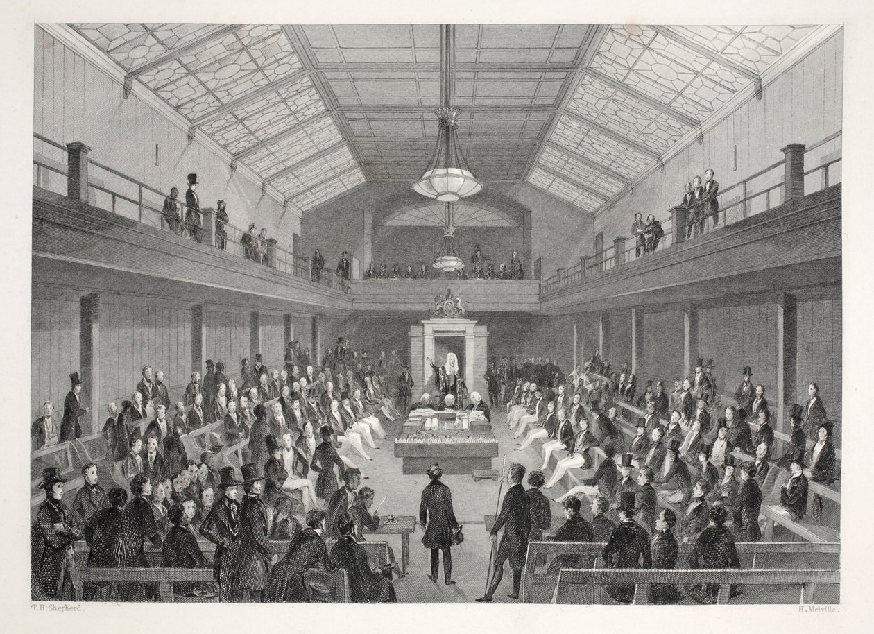 Dolní sněmovna, z knihy "Londýnské interiéry s jejich kostýmy a ceremoniály" pub. Joseph Mead, Londýn, asi 1843 (ocelorytina) od Thomas Hosmer Shepherd