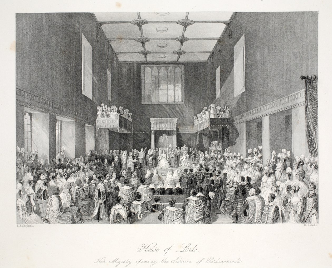 Sněmovna lordů, z knihy "Londýnské interiéry s jejich kostýmy a ceremoniály", pub. Joseph Mead, Londýn, asi 1843 (ocelorytina) od Thomas Hosmer Shepherd
