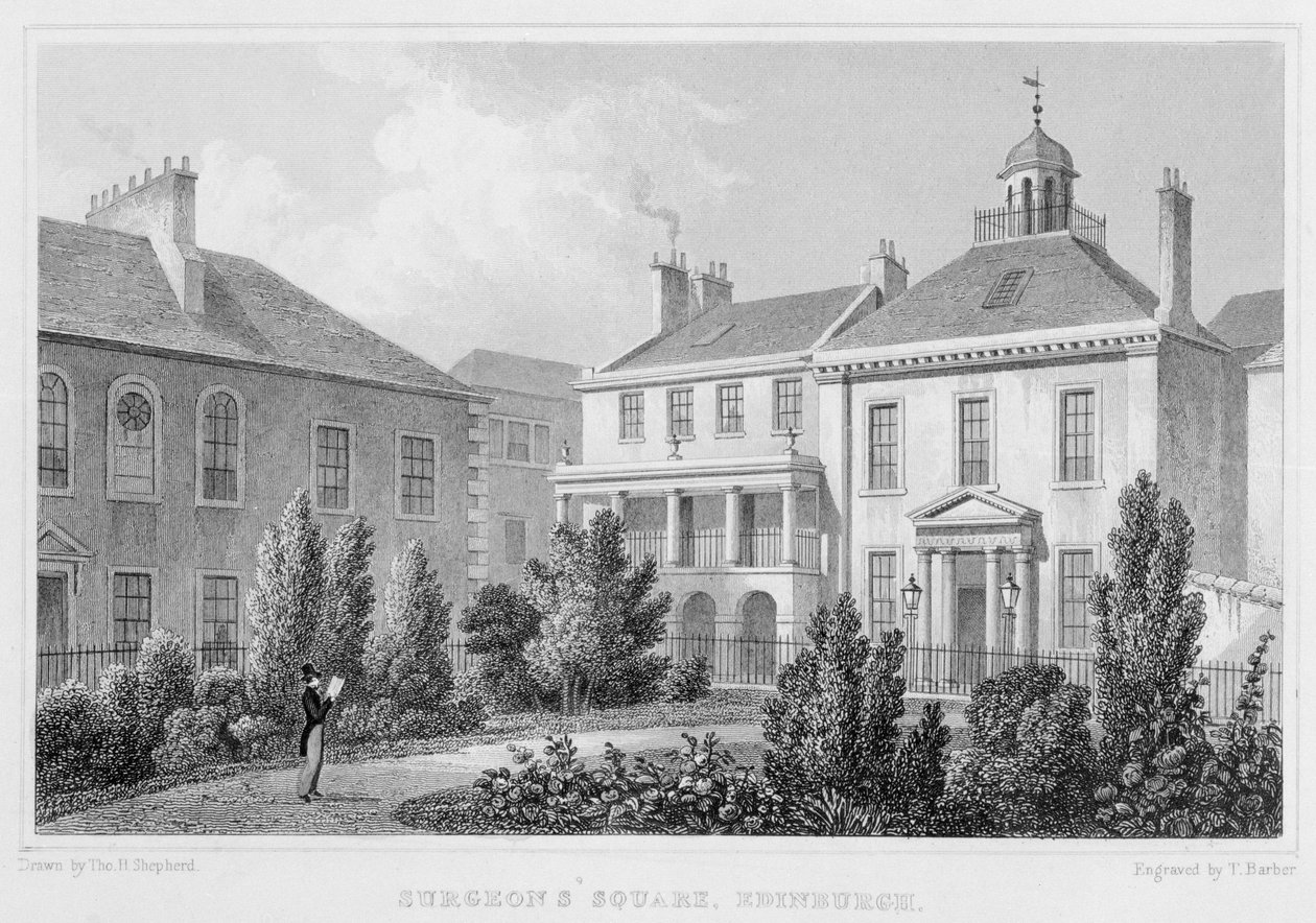 Domy na náměstí chirurgů, Edinburgh, vyryl Thomas Barber, 1829 od Thomas Hosmer Shepherd