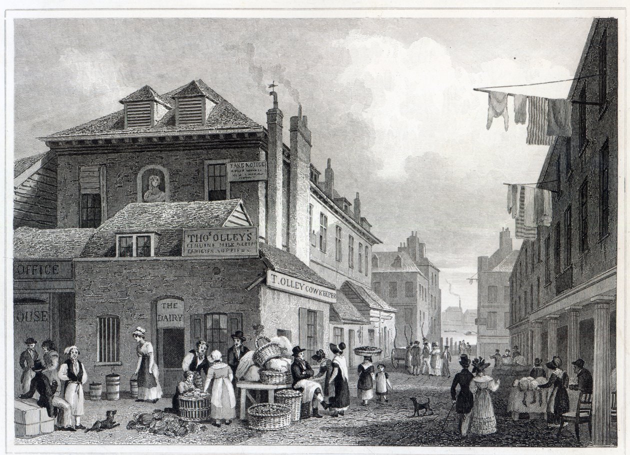 Hungerford Market, Strand, vyryl Thomas Barber, 1830 od Thomas Hosmer Shepherd