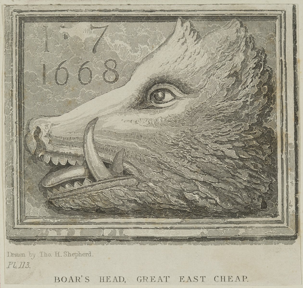 Nápis na hostinec z hospody Boars Head v Eastcheap, c.1850 od Thomas Hosmer Shepherd