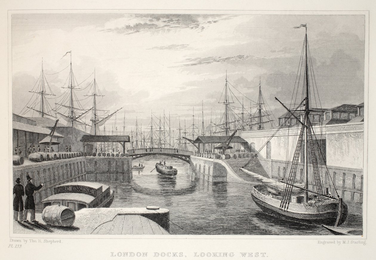 Londýnské doky, pohled na západ, z hospody "London and it