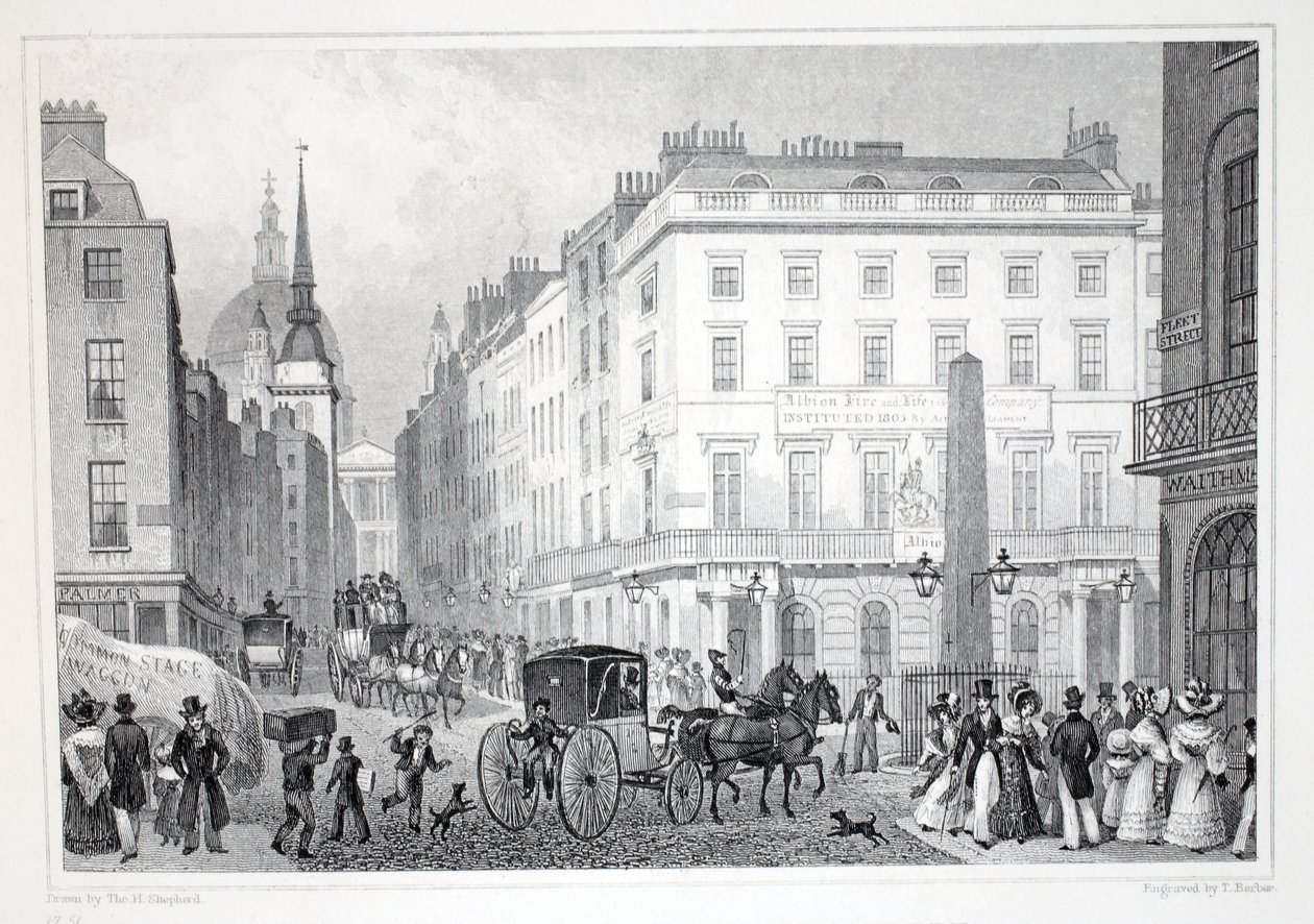 Ludgate Hill, z Fleet Street, z hospody „Londýn a jeho okolí v devatenáctém století“. Jones und Co., 1827-1829 od Thomas Hosmer Shepherd