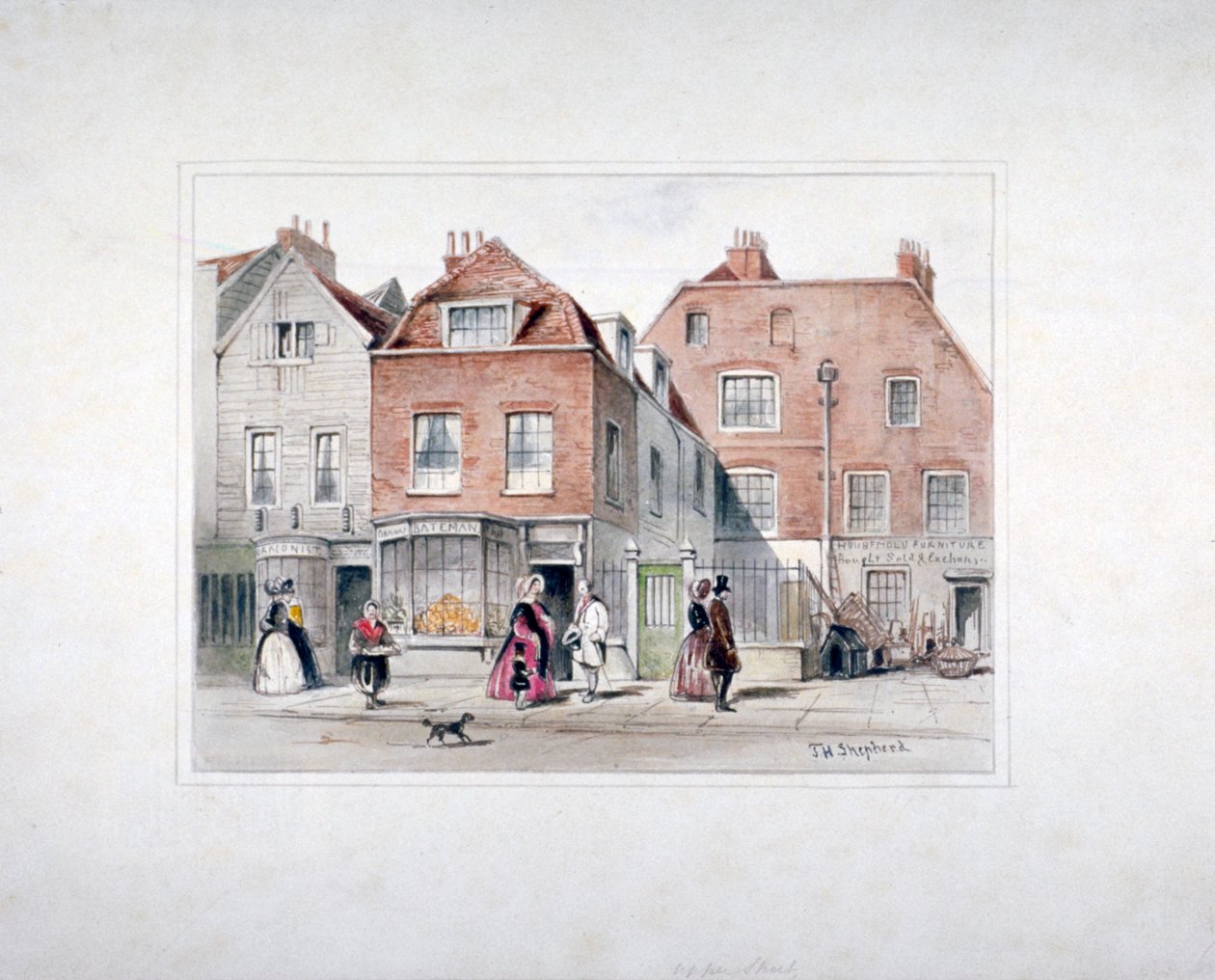 Dům pana Upcotta a postavy na Upper Street, Islington, Londýn, c1835. od Thomas Hosmer Shepherd