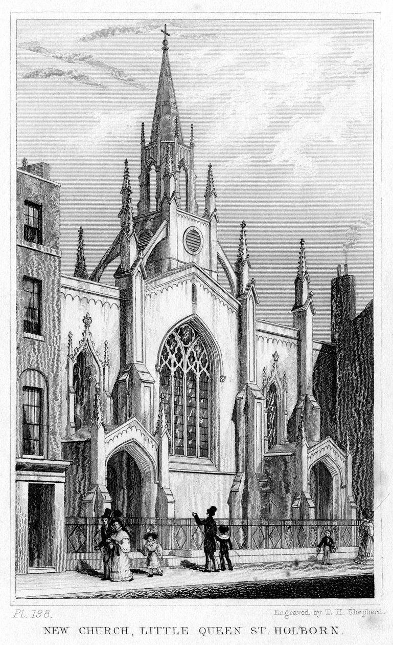 New Church, Little Queen Street, Holborn, Londýn, 19. století. od Thomas Hosmer Shepherd