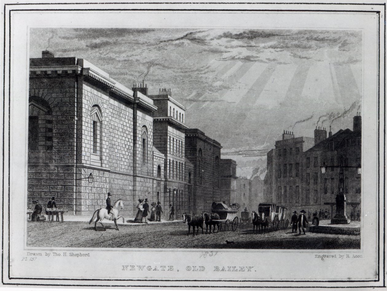 Věznice Newgate a Old Bailey, vyryl Robert Acon, 1831 od Thomas Hosmer Shepherd