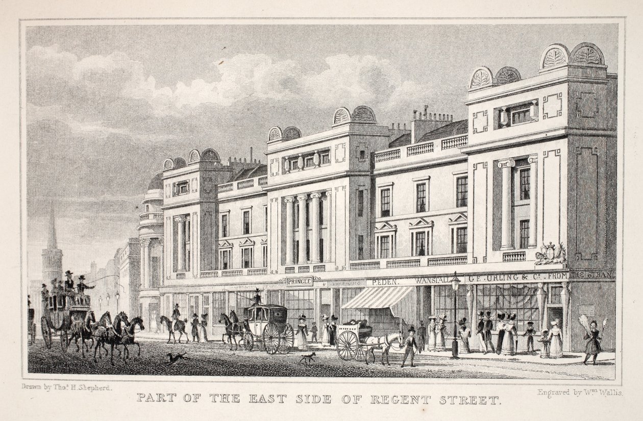 Část East Side of Regent Street, z hospody „Londýn a jeho okolí v devatenáctém století“. Jones und Co., 1827-1829 od Thomas Hosmer Shepherd