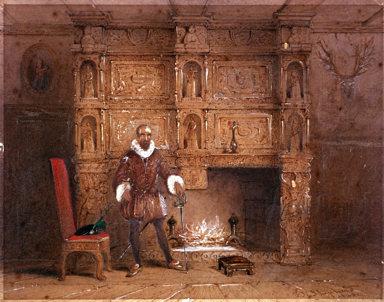 Možná Sir John Spencer v Canonbury House, nebo Sir Walter Raleigh v Old Pied Bull Inn, 1849 od Thomas Hosmer Shepherd
