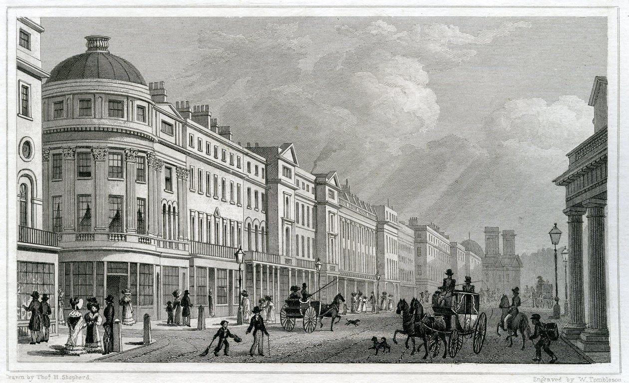 Regent Street, Londýn, z kvadrantu od Thomas Hosmer Shepherd